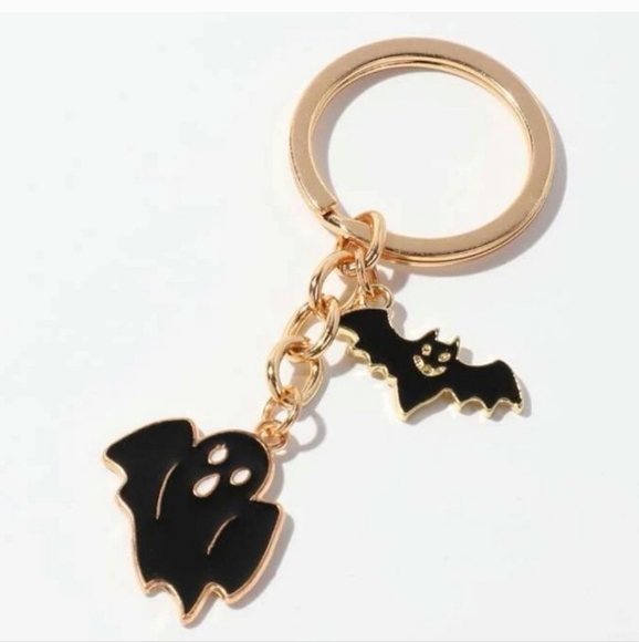 BeSpoken For Handbags - Ghost Bat Backpack Keychain Purse Charm, Black w/ Tassel ~ Halloween Gift  Treat